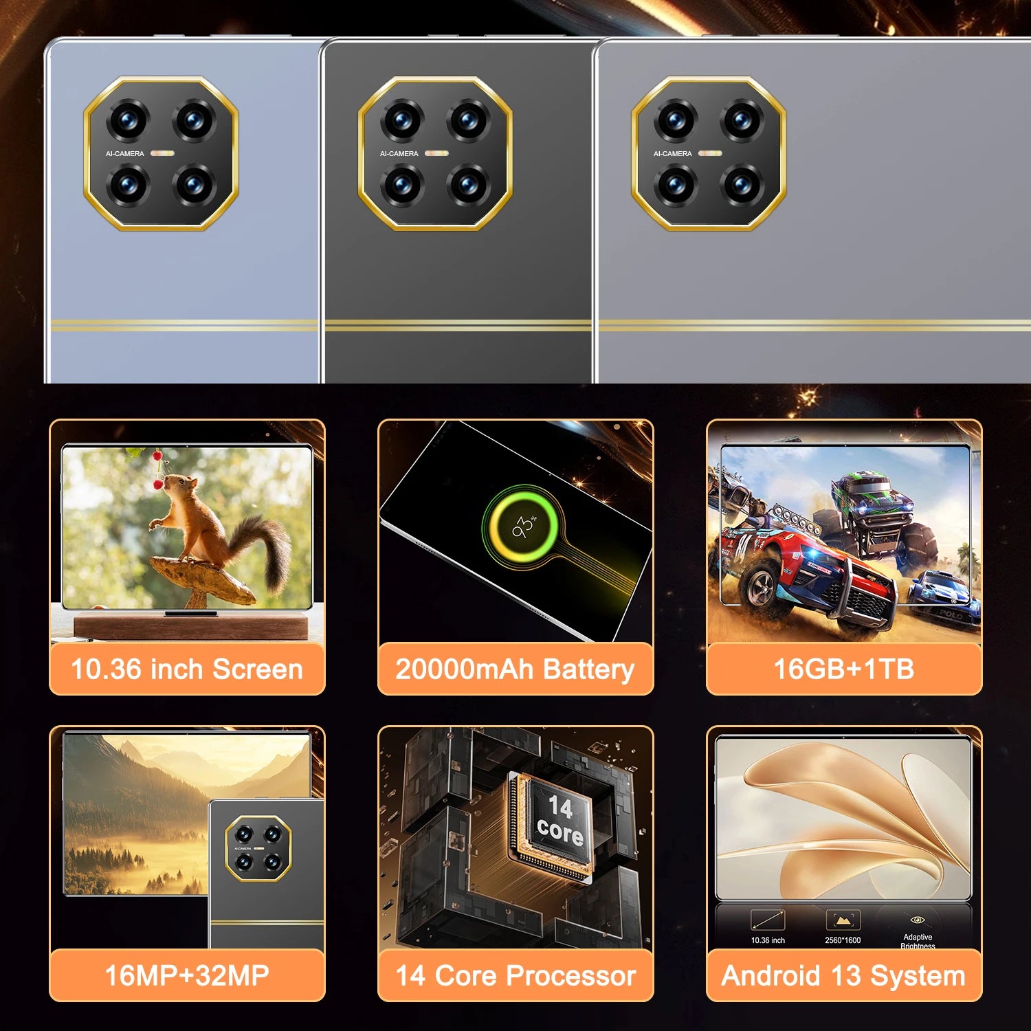 10.36inch HD 4K Global Version New Tablet 16GB+1T  Android13 20000mAh 5G Dual SIM  WiFi GPS WPS Tablet PC