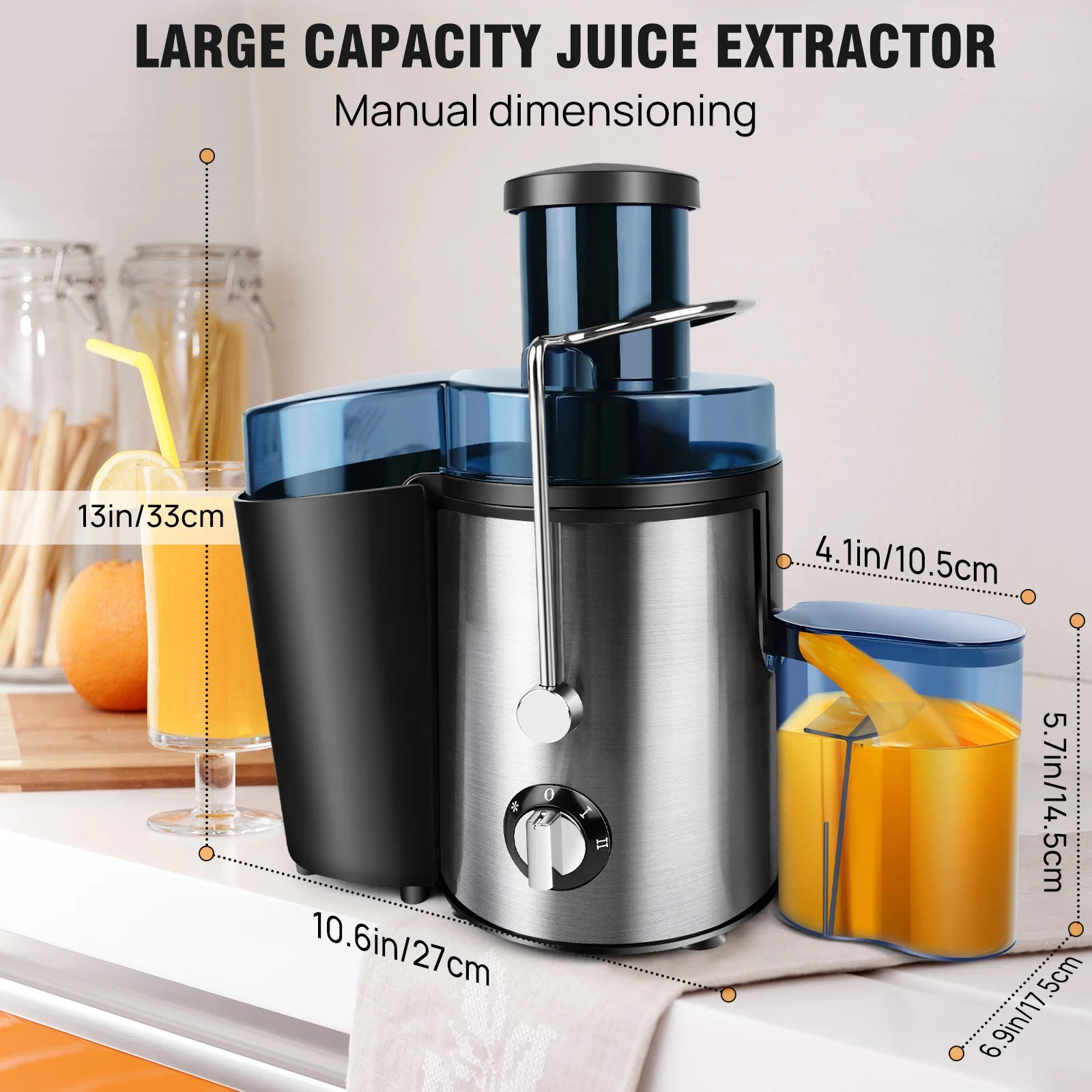 1000W Juicer Machine Juice Maker Whole Fruit Extractor Centrifugal Whole Fruit Vegetable Juice Extractor Stainless Steel 500ML
