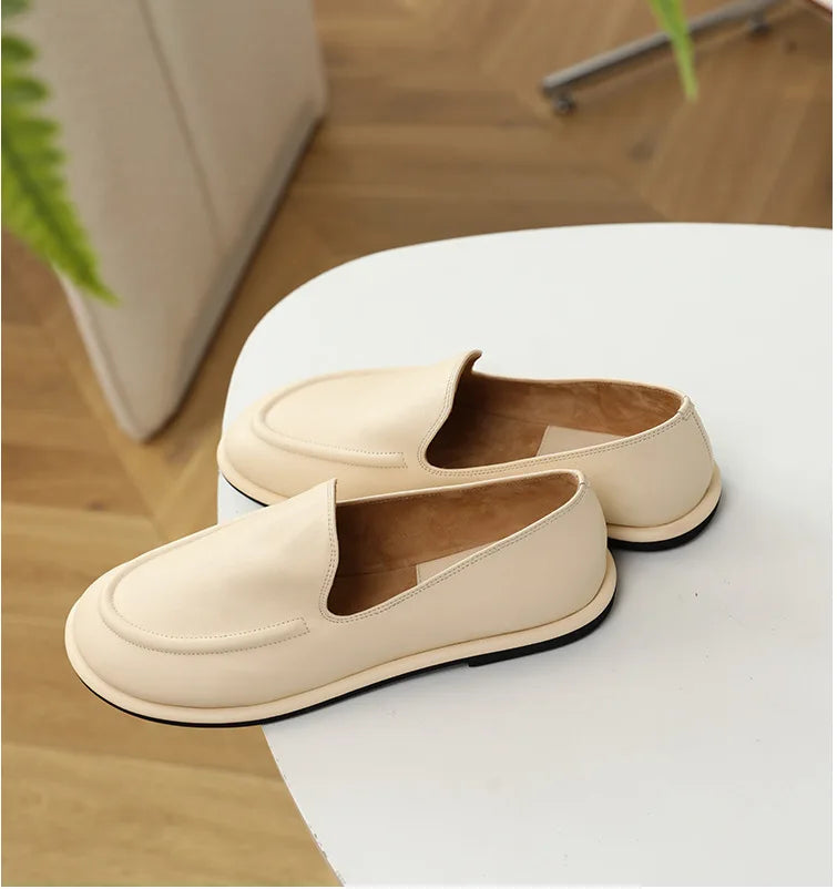 round toe soft leather flats shoes woman slip on loafers solid color sewing moccasins women muls shoes scarpe da donna 2025