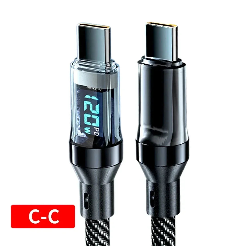120W Dual USB C Digital Display Cable PD Fast Charging USB Type C to Type-C Cable For iPhone 15 Pro Max Plus Xiaomi Macbook iPad