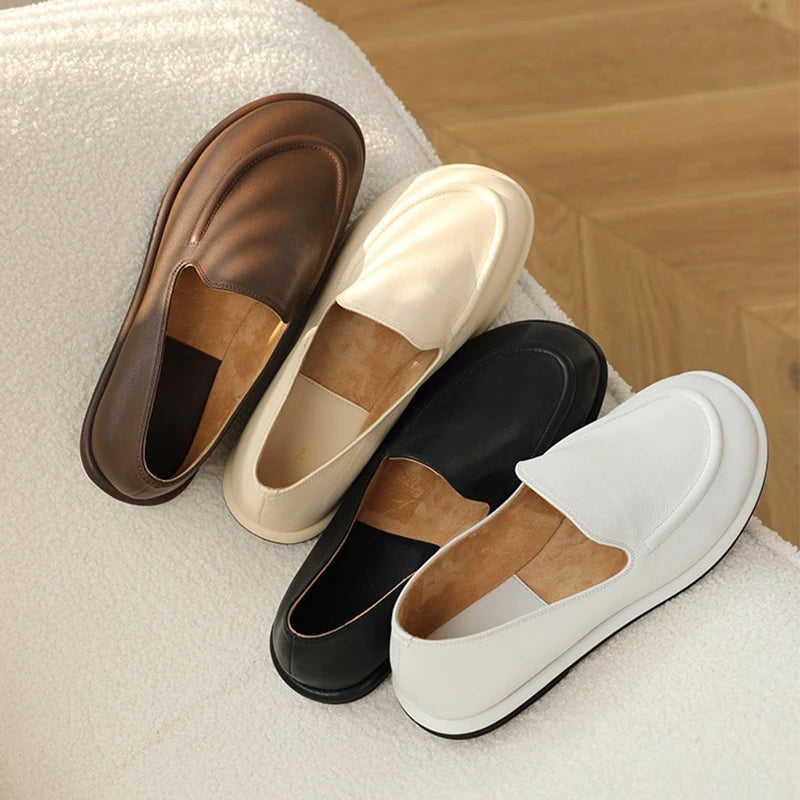 round toe soft leather flats shoes woman slip on loafers solid color sewing moccasins women muls shoes scarpe da donna 2025