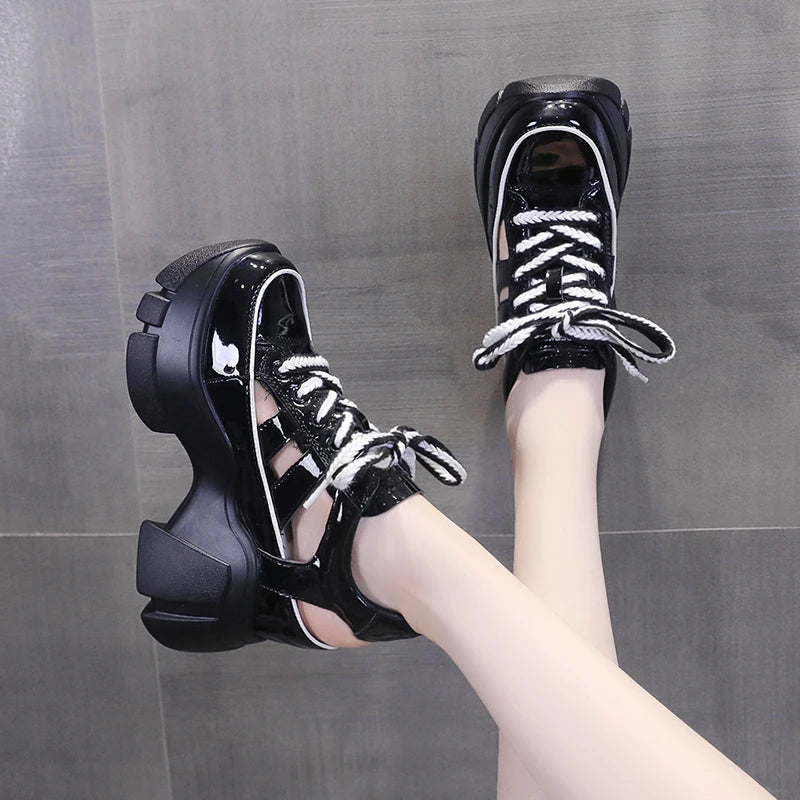 10cm Women's Sandals Summer New Thick Bottom Beach Plus Size Soft Bottom Non-slip Jelly Shoes Hollow Ankle Buckle Round Toe Shoe