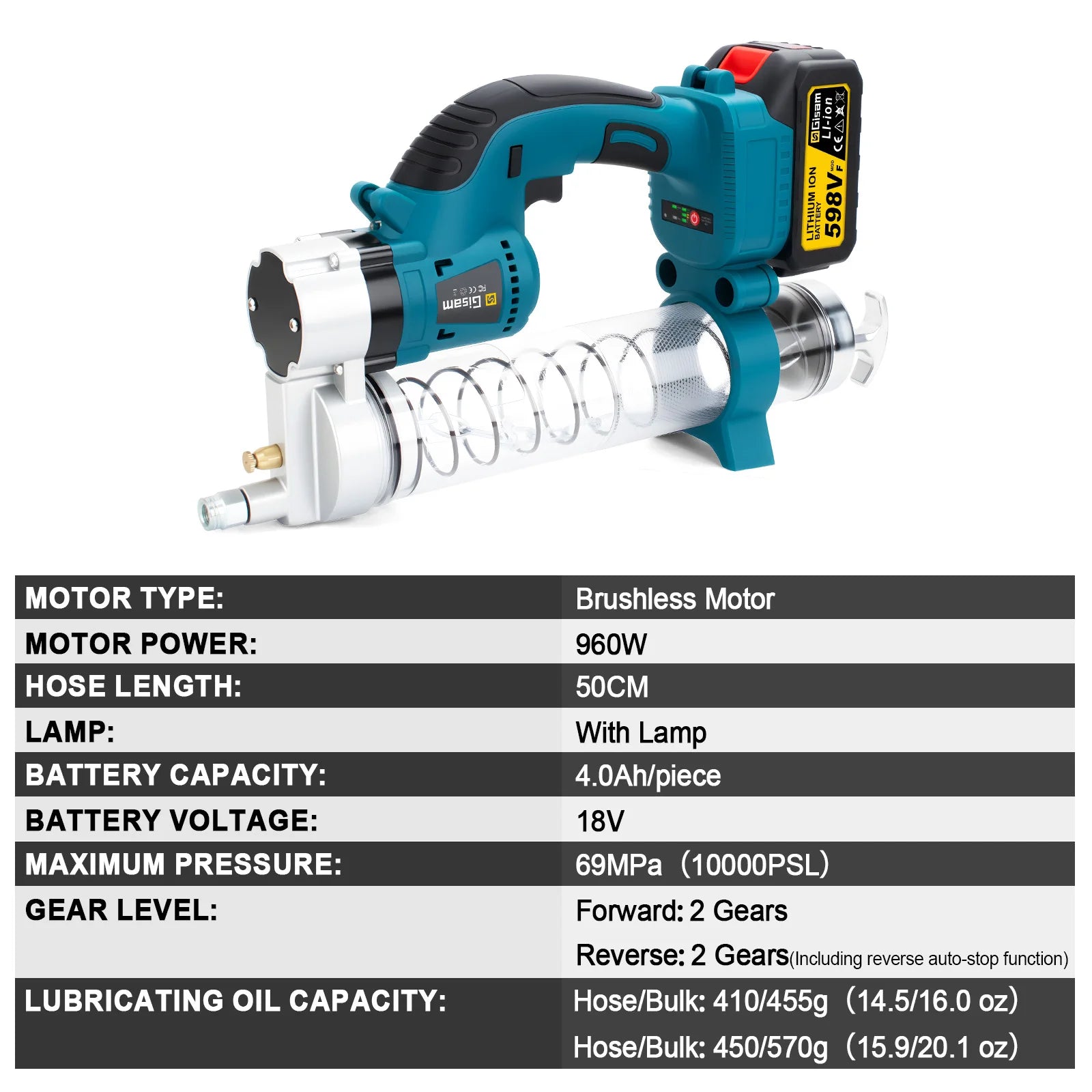 10000PSL 69Mpa Cordless Electric Grease Gun High Pressure Car Lubricating Oil Car Maintenance Tool For Makita 18v Battery Pins