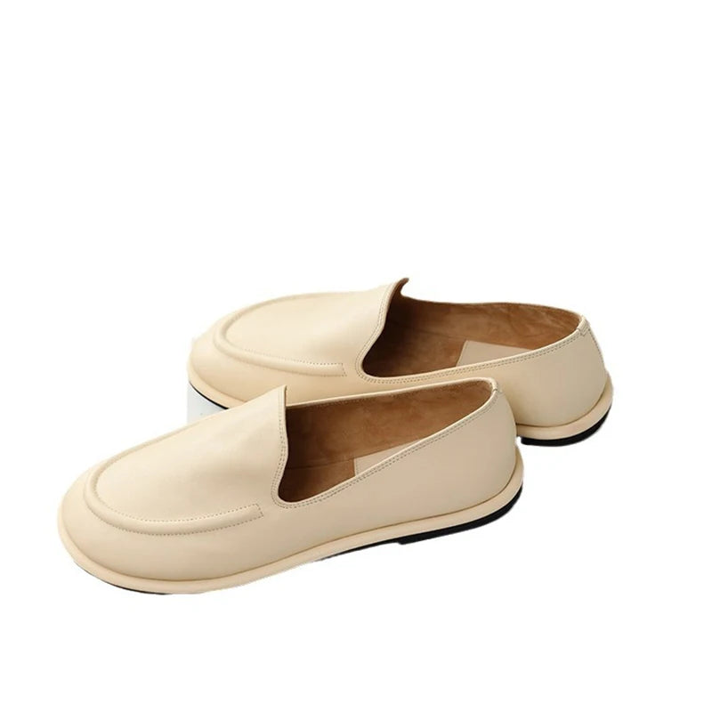 round toe soft leather flats shoes woman slip on loafers solid color sewing moccasins women muls shoes scarpe da donna 2025