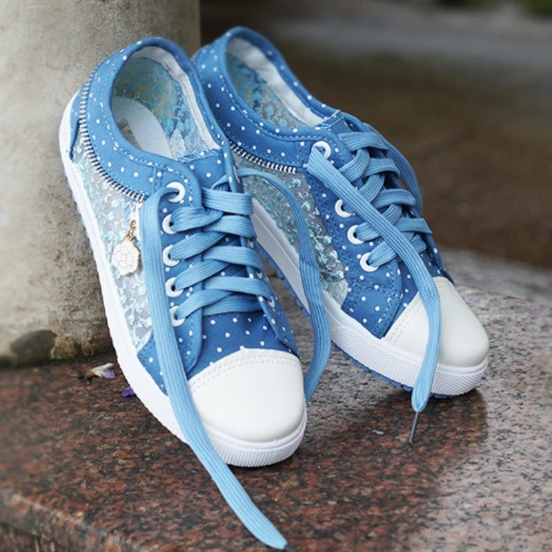 Women's Hollow Denim Mesh Shoes Woman Flat Casual Shoes Breathable Cloth Shoes Student Кроссовки Женские Scarpe Donna