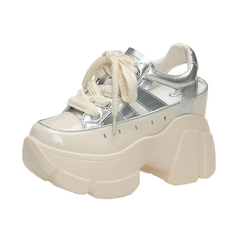 10cm Women's Sandals Summer New Thick Bottom Beach Plus Size Soft Bottom Non-slip Jelly Shoes Hollow Ankle Buckle Round Toe Shoe