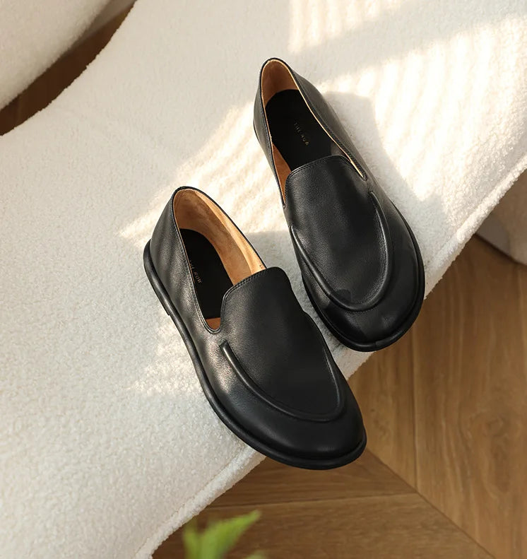 round toe soft leather flats shoes woman slip on loafers solid color sewing moccasins women muls shoes scarpe da donna 2025