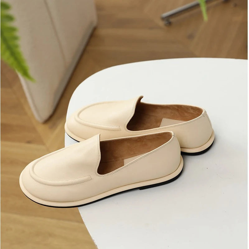 round toe soft leather flats shoes woman slip on loafers solid color sewing moccasins women muls shoes scarpe da donna 2025