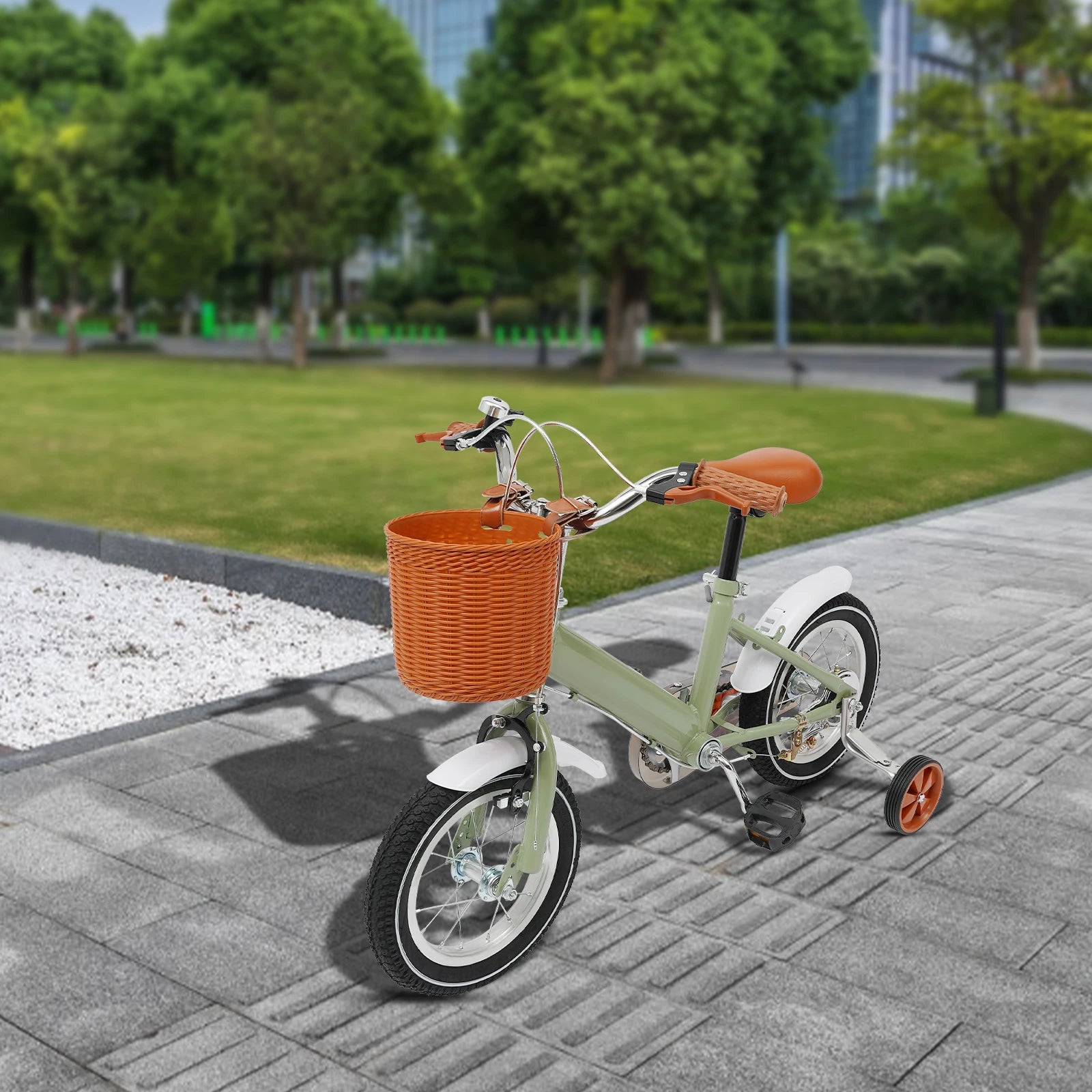 12 Inch Kids Bike w/Training Wheels+Basket, Dual Brakes Adjustable Children's Bicycle Load 40kg for Ages 2-4 (Green/Yellow/Pink)